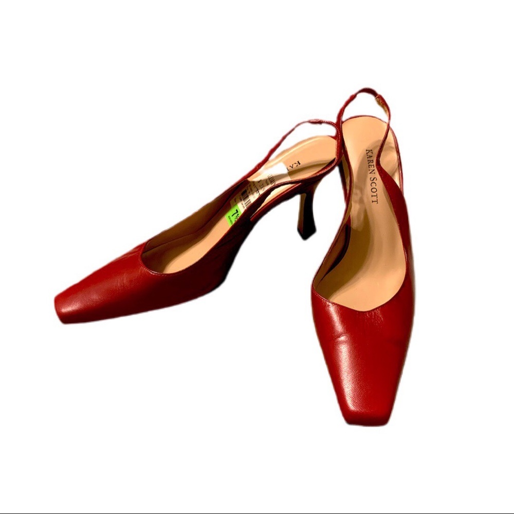 90s karen scott crimson red square toe strap heel